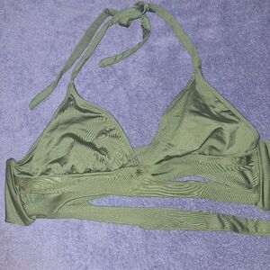 Olive Green Halter Bikini Swim Top Medium